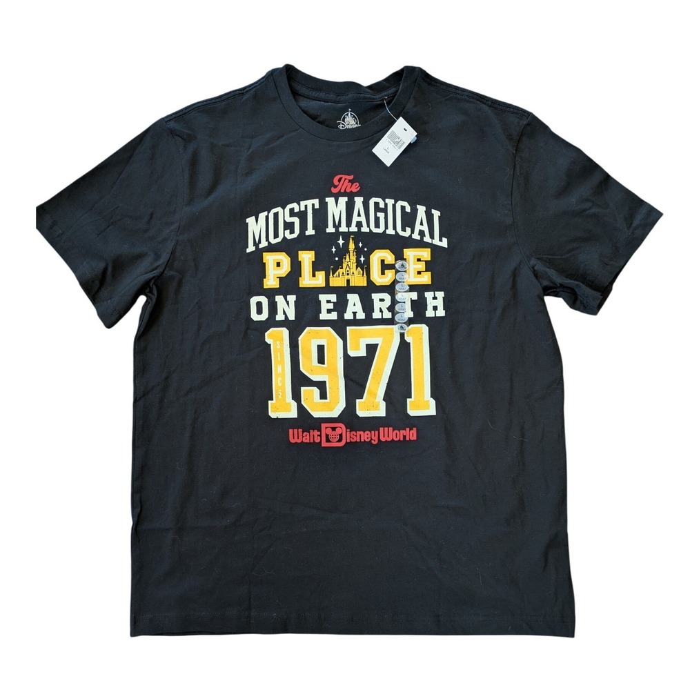 Disney World Most Magical Place On Earth 1971 Black Graphic T-Shirt Adult Large